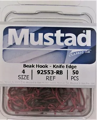 Two (2) Packs Of 50 Mustad Knife Edge 92553-RB Red Beak Fish Hooks Size 4 • $15.99