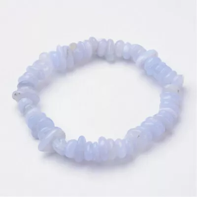 Natural Blue Lace Agate Chip Gemstone Bead Stretch Bracelet UK • £6.79