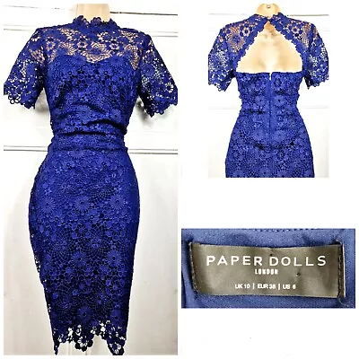£4.99 • Buy 🌸 PAPER DOLLS Size 10 Blue Crochet Midi Occasions Pencil Dress 🌸 FAST POSTAGE 
