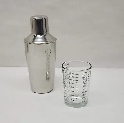 10 Oz. Mini STAINLESS Boston SHAKER Cocktail Mixer Tin & Measuring Glass Jigger  • $19.95