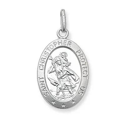 Men's Sterling Silver Large Solid Oval St Christopher Pendant • £39.86