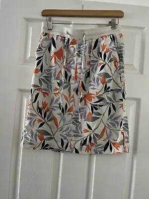 Marks & Spencer Linen Blend Ivory Orange Leaf Pattern Cargo Skirt Size 8 • £5