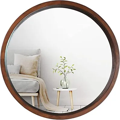 Round Mirror 22  Decorative Circle Wall Mounted Mirror Wood Framed Vanity Mirror • £80.90