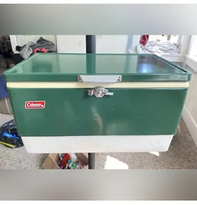 VINTAGE COLEMAN  GREEN METAL COOLER  22 X13”x13  • $69