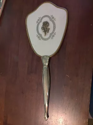 Vintage Antique Victorian Ornate Rose Vanity Hand Held Mirror Gold Bronze Brass  • $29.99