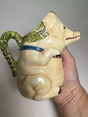 Vintage Majolica Pig Creamer W/ Sash & Medal Numbered Italy Pitcher • $35