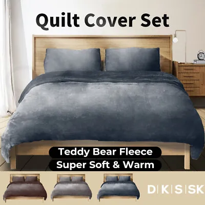 Quilt Cover Set Doona Duvet Teddy Bear Fleece Thermal Winter Pillowcase All Size • $42.99