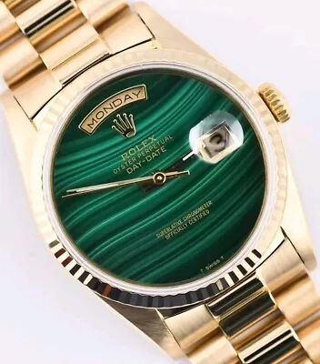 Rolex Men's Day-Date 36mm President 18k Yellow Gold 18038 Green Malachite Stone • $17498.70