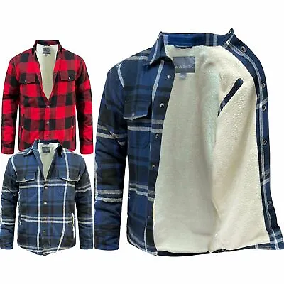 Mens Fleece Sherpa Fur Lined Buttoned Padded Lumberjack Shirt Jacket • £18.99