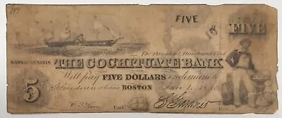 1850 Issue Cochituate Bank Of Boston Mass. $5 Note - VG Plus • $33.50