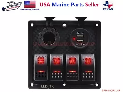 4 Gang Red LED Waterproof Rocker Switch Panel Breakers Car Marine Boat RV 12V • $28.50