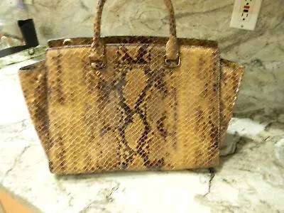 Michael Kors Brown Python Embossed Satchel   Handbag W Logo &/Signature Lining • $109.99