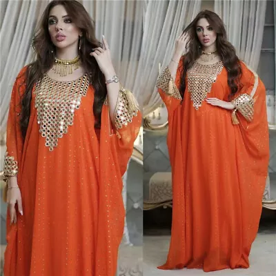 Moroccan Women Muslim Maxi Dress Loose Bat Sleeve Kaftan Islam Dubai Abaya Robe • $56