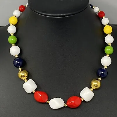 £14.76 • Buy VTG 1980 Beaded Necklace Colorful Acrylic Baroque Graduating Red White Blue 20 