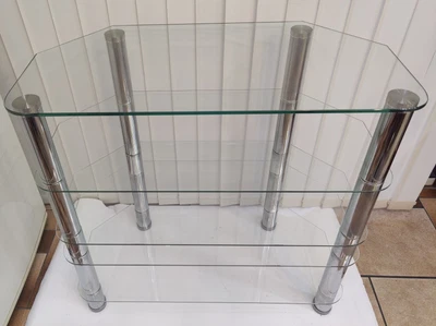 £25 • Buy 5 Tier Corner Shelf Audio Rack Glass Chrome TV HiFi Entertainment Stand Cabinet