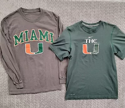 2 NCAA Miami Hurricanes Green T Shirt Size Small Nike The U Football Dri-Fit  • $17.59