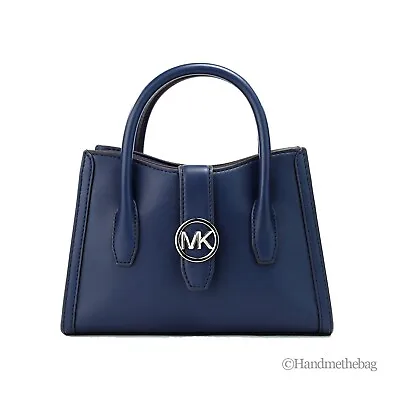 Michael Kors Gabby Small Navy Faux Leather Top Zip Satchel Crossbody Purse • $119