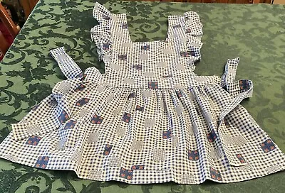 Vintage Bib Apron With Button Back And Pocket Pretty Checked Pattern Made In USA • $10.99