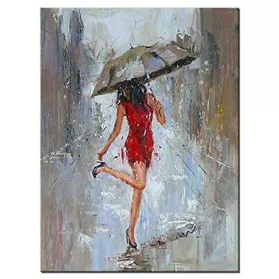 Abstract Canvas Print Rain Modern Wall Art Painting 24 X 36 Inch Grey Umbrella • $133.58