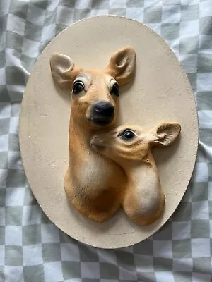 Ornamental Arts And Crafts Chalkware Mother & Doe Wall Hanging Vintage • $40