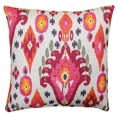 Heavyweight Linen-blend Moroccan Ikat Cushion In Bright Pink And Orange. 17x17  • £22.99