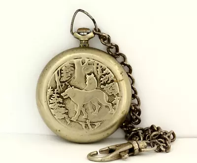 Vintage Pocket Watch Mechanical Molnija  Wolves  18 Jewels USSR • $65