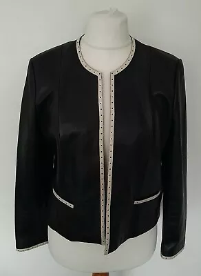 MARKS & SPENCER - REAL LEATHER Jacket Bolero BLACK Soft Smart Size 14/16 • £54.99