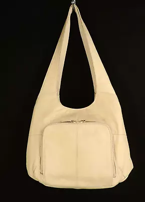 ST. JOHN'S BAY Ivory Leather Multi Compartment Hobo Shoulder Bag Purse Vintage • $17.50