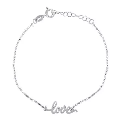 925 Sterling Silver Womens Cable Link Love In Script Station Charm Bracelet 7.5  • $30