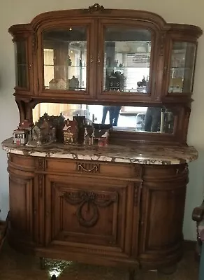Antique French Buffet Marble Top Server Hutch Hand-carved With Mirror Back  • $500