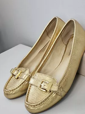 Michael Kors Metallic Gold Leather Loafers Flat Shoes Slip-on Shoes Sz 7M Womens • $28.90