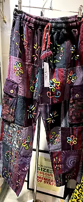 Patchwork Hippie Trousers Unisex Funky Cotton Joggers Festival Pants Brand New • £30