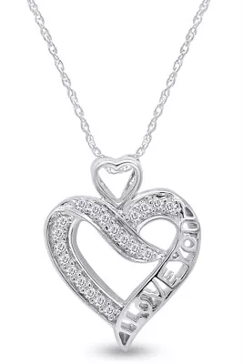 I LOVE YOU Heart Pendant 1/7ct Round Cut VVS1 Moissanite 10K Gold 18  Necklace • $236.43