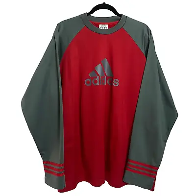 Vintage Adidas 2000's Grey & Red Polyester Crewneck Sweatshirt Size 2XL • $59