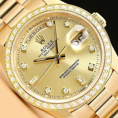 $33022.54 • Buy Rolex Mens Day-date Factory Diamond Dial 18k Yellow Gold President Watch