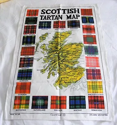 Vintage Retro Scottish Tartan Map Tea Towel Linen & Cotton Unused • £5.99