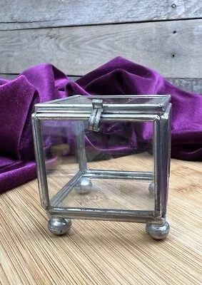 Vintage Glass Silver Tone Mini Casket Trinket Jewelry Box Hinged Lid Boho 🩶 • $13.60