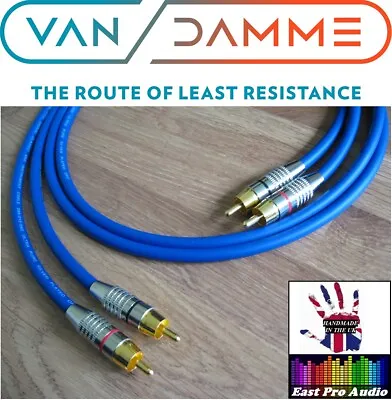 1m Pair - Van Damme RCA Phono Cables - Pro Grade Silver Plated Pure OFC Blue • £13.95