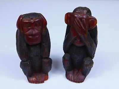 Vintage Hand Carved Wooden Hear & See No Evil Monkey 5.5-6.25  Tall Figurine • $19.99