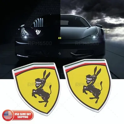 2pc 3D Cute Cartoon Funny Donkey Ferrari Car Logo Badge Emblem Aluminum Sport • $14.99