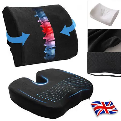 2Pcs Back Lumbar Support Car Seat Office Chair Pain Relief Memory Foam Cushion • £4.95