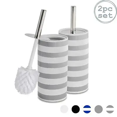 Bathroom Toilet Brush & Standing Holder Ceramic Cleaning Set - Grey Stripe - X2 • £14