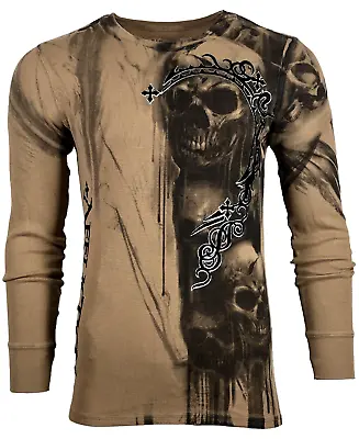 $29.95 • Buy AFFLICTION Men's Long Sleeve Thermal Shirt WALKING DEAD Skull Biker MMA S-4XL