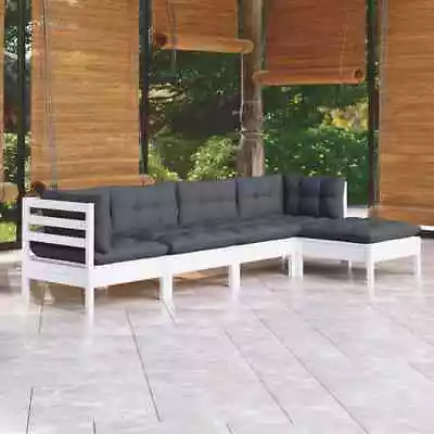 VidaXL 5 Piece Garden Lounge Set With Cushions White Pinewood • $933.99