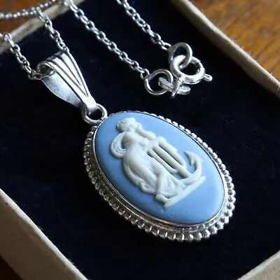 £16 • Buy 1971 Blue Wedgwood Sterling Silver 925 Pendant Anchor Hope Cameo Necklace