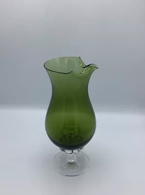 MCM Empoli Glass Italy Dark Olive Green No Handle Pitcher Ice Lip 1950's 10  T  • $29.99