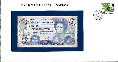 Banknotes Of All Nations Falkland 1984 1 Pound UNC P-13 LOW # A012957 • £88.36