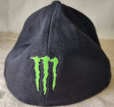 TIS X Monster Energy Co. M Logo Black Hat Baseball Cap 210 Fitted 7 1/4 To 7 5/8 • $35.99