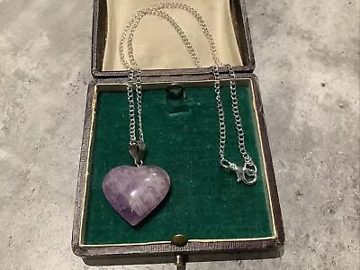 925 Silver Amethyst Heart Pendant Necklace • £5