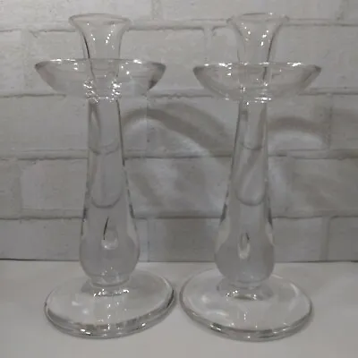 $39.96 • Buy Pair Vintage Val St. Lambert Empire Crystal Controlled Bubble Candlestick Holder